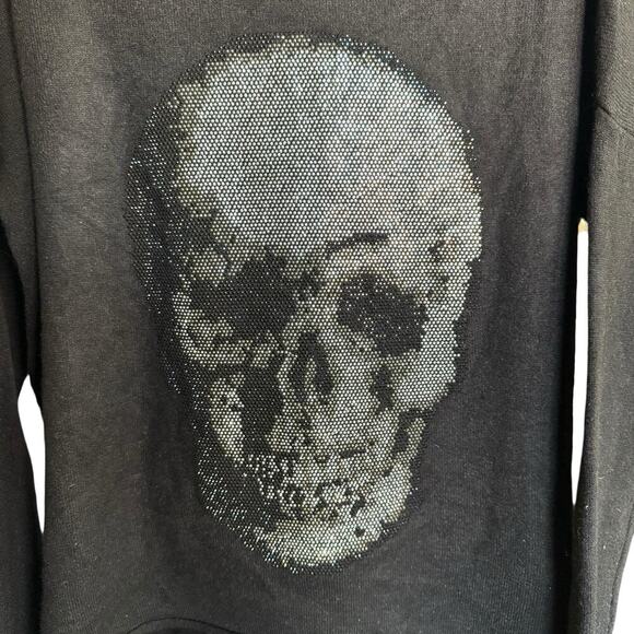 Venti6 Sweater Skull Black Long Sleeve Rhinestones M Stretchy Comfy Boxy Metal - Picture 2 of 8